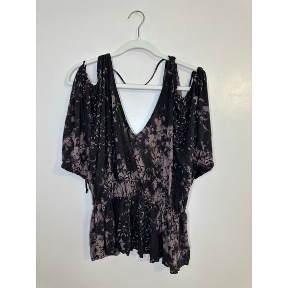 Free People Womens Cold Shoulder Boho Whimsigoth Fairy Grunge Purple Top Medium - Picture 3 of 9